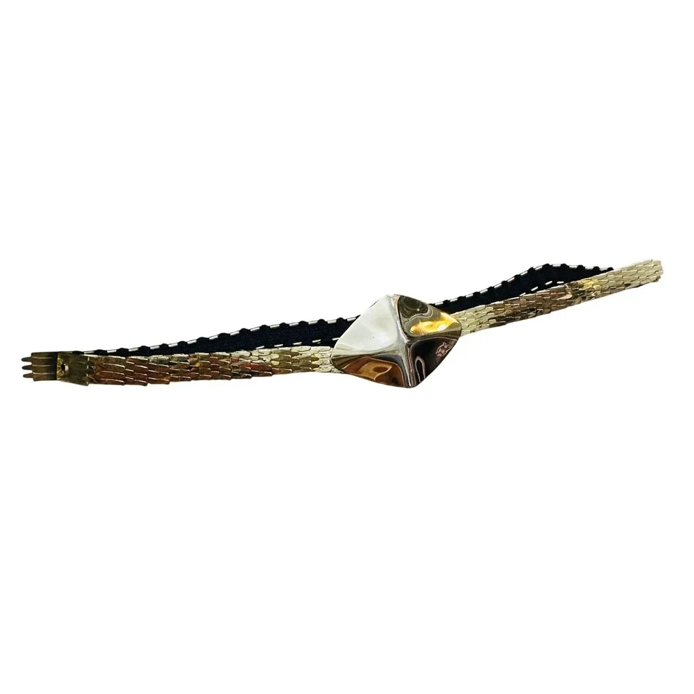 Vintage Statement Gold Tone Snake Chain Belt Geometric Buckle Classic Minimalist